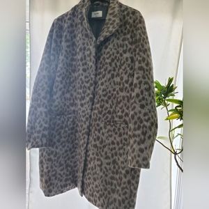 Old Navy Women's Coat Relaxed Soft-Brushed Leopard-Print Grey White